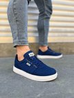 JY0118 REX Bağcıklı Keten Kumaş Erkek Günlük Sneaker Ayakkabı KBT - Lacivert