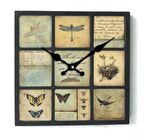 MUTFAK › AHŞAP SAATLER › Saatler-MB KARE KANATLILAR TEMALI DUVAR SAATİ-30*30*3,5 CM