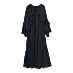 QY-1-1 BELİ BAĞLAMALI KOL FIRFIRLI YAKA DETAYLI FARABALI ELBİSE