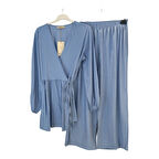 Z-521 PİLE VE KİMONO DETAYLI PANTOLONLU ÇİLEK İKİLİ TAKIM