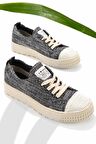 Bambi Siyah Kirçilli Keten  Kadın Sneaker K01129012018