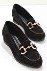 Bambi Siyah Süet Hakiki Deri Kadın Loafer Ayakkabi K01196001202