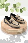 Bej Siyah Hasır  Kadın Loafer Ayakkabı K01225092628