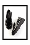 Siyah Rugan  Kadın Loafer Ayakkabı K01327241008