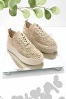 Bambi Bej Örgü  Kadın Casual Ayakkabi K01320302216
