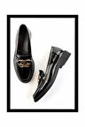 Siyah Kırışık Rugan  Kadın Loafer Ayakkabı K01474091908