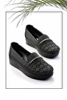Siyah Platin Taşlı  Kadın Loafer Ayakkabı K01621073009