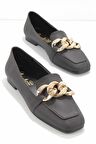 Bambi Siyah Baski Detayli  Kadın Loafer Ayakkabi K01641165910