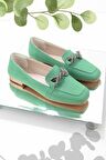 Bambi Mat Yesil Saten  Kadın Loafer Ayakkabi K01641166438