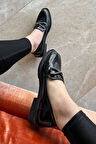 Siyah Kırışık Rugan  Kadın Loafer Ayakkabı K01997070108