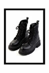 Siyah Kırışık Rugan  Kadın Bot & Bootie K02628021008
