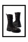 Siyah Hakiki Deri Kadın Bot & Bootie K02724986603