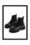 Siyah Kırışık Rugan  Kadın Bot & Bootie K02997000308