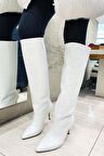 Beyaz Kroko  Kadın Çizme K03240165011