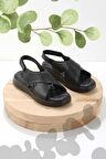 Siyah Hakiki Deri Kadın Sandalet K05357010103