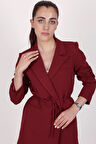 Kadın Bordo Bel Bağlamalı Blazer Ceket