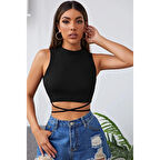 MARSiLYAN- Kadın Siyah Çapraz Bağlamalı Crop Top Büstiyer