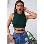 MARSiLYAN- Kadın Yeşil Çapraz Bağlamalı Crop Top Büstiyer
