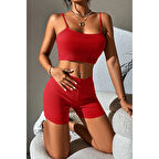 MARSiLYAN- Kadın Kırmızı Şortlu Kaşkorse Gecelik Takım