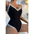 MARSiLYAN- Kadın Beyaz Dantel Işlemeli Siyah Tulum Gecelik