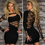 MARSiLYAN- B101166 Uzun Kollu Dantelli Mini Elbise