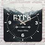 Kişiye Özel Göktürkçe Türk Tasarımlı Hediye Ahşap Saat 33cm KA01-1394