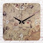 Kişiye Özel Piri Reis Haritası Tasarımlı Hediye Ahşap Saat 33cm KA01-1424