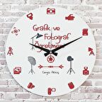 Grafik ve Fotoğraf Öğretmenine Hediye Ahşap Saat 33cm  KA02-1155
