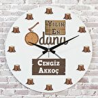 Kişiye Özel Yılın En Odunu Hediye Ahşap Saat 33cm  KA02-1191