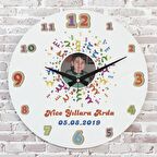 Kişiye Özel Fotoğraflı Mutlu Yıllar Hediye Ahşap Saat 33cm  KA02-1371