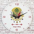 Kişiye Özel Osmanlı Tuğrası Tasarımlı Hediye Ahşap Saat 33cm  KA02-1395