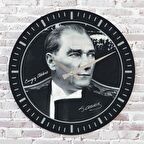 Kişiye Özel Atatürk Tasarımlı Hediye Ahşap Saat 33cm  KA02-1459