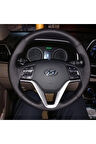 DİKİŞLİ DİREKSİYON KILIFI KARBON/SİYAH DERİ SİYAH DİKİŞLİ HYUNDAI TUCSON İÇİN