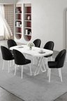 Kaye Serisi Mdf 90x168 Beyaz Mutfak Masası Takımı 6 Siyah Sandalye