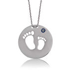 925 Ayar Gümüş Anne Bebek Ayak İzi Kadın Gümüş Kolye