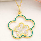 925 Ayar ​Gümüş Gold Çiçek Desenli Kadın Kolye