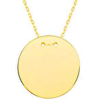 925 Ayar Gümüş Gold Yuvarlak Plaka Kolye