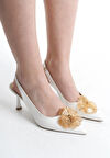 Feles Sarı Gül Detaylı Arkası Açık Stiletto Kadın Topuklu Ayakkabı