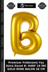 Premium Yıldönümü Yaş Günü Davet B- HARF 16 İNC GOLD RENK BALON 36 CM