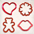 Aşk Kurabiye Kalıp Set 4'lü - Kalp, Çiçek, Dudak, Ayıcık