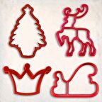 Yılbaşı Kurabiye Kalıp Set 4'lü - Geyik, Kızak, Çam, Taç