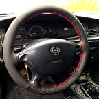 DİKİŞLİ DİREKSİYON KILIFI KARBON DERİ DAMARLI DERİ KIRMIZI DİKİŞLİ OPEL VECTRA B İÇİN