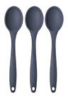 Büyük Boy Yanmaz Yapışmaz Silikon Antrasit Kaşık Seti 3 Adet - Silikon Kaşık 3'lü Set Antrasit