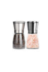 Cam Gövdeli Metal Krom Renk Kapaklı Tuz Karabiber Değirmeni Tuz Karabiber Öğütücü 10 Cm 2 Adet
