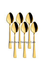 Gold Parlak Çay Kaşık Seti 6 Adet, Kutulu, 18/10 Paslanmaz Çelik 6 Kişilik Çay Kaşığı Seti