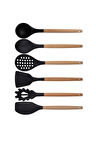 Siyah Bambu Silikon - Kepçe, Kaşık, Kevgir, Makarna, Açılı - Düz Spatula 6'lı Set