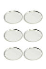 Paslanmaz Çelik 6 Adet 25 Cm Yuvarlak Servis, Pasta, Kurabiye, İkram Tabağı, Servis Tabağı 6 Adet