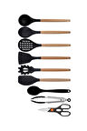 Siyah Bambu Silikon - Kepçe, Kaşık, Kevgir, Makarna, 2 Spatula, Makas, Silikon Kaşık, Metal Maşa