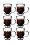 Çift Cidarlı Latte,Kahve,Meşrubat,Bitki Çayı Cam 300 ML Kupa Seti 6 Adet 2038