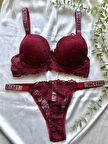 Kadın Yarı Destekli Taşlı Sütyen ve Tanga Takımı